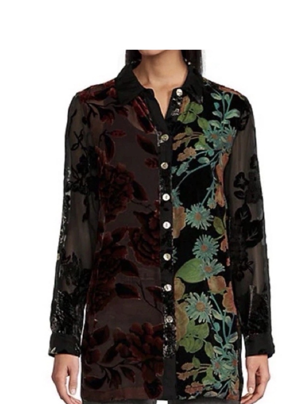 John Mark Size Medium M Floral Burnout Blouse Enchanted Evening Shirt NWT